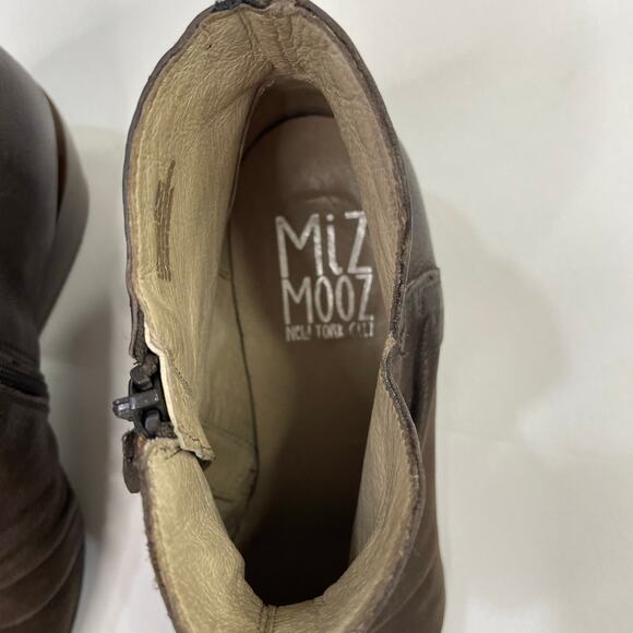 Miz Mooz Ruched Slouchy Leather Studded Ankle Boots Booties‎ Zipper Brown Sz 38 - Picture 8 of 13